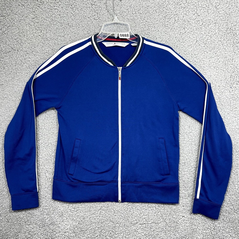 Vintage Tommy Hilfiger Jeans Jacket Womens Large‎ Blue Full Zip Track Sweatshirt